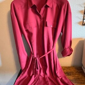 Express Burgundy Shirt Dress